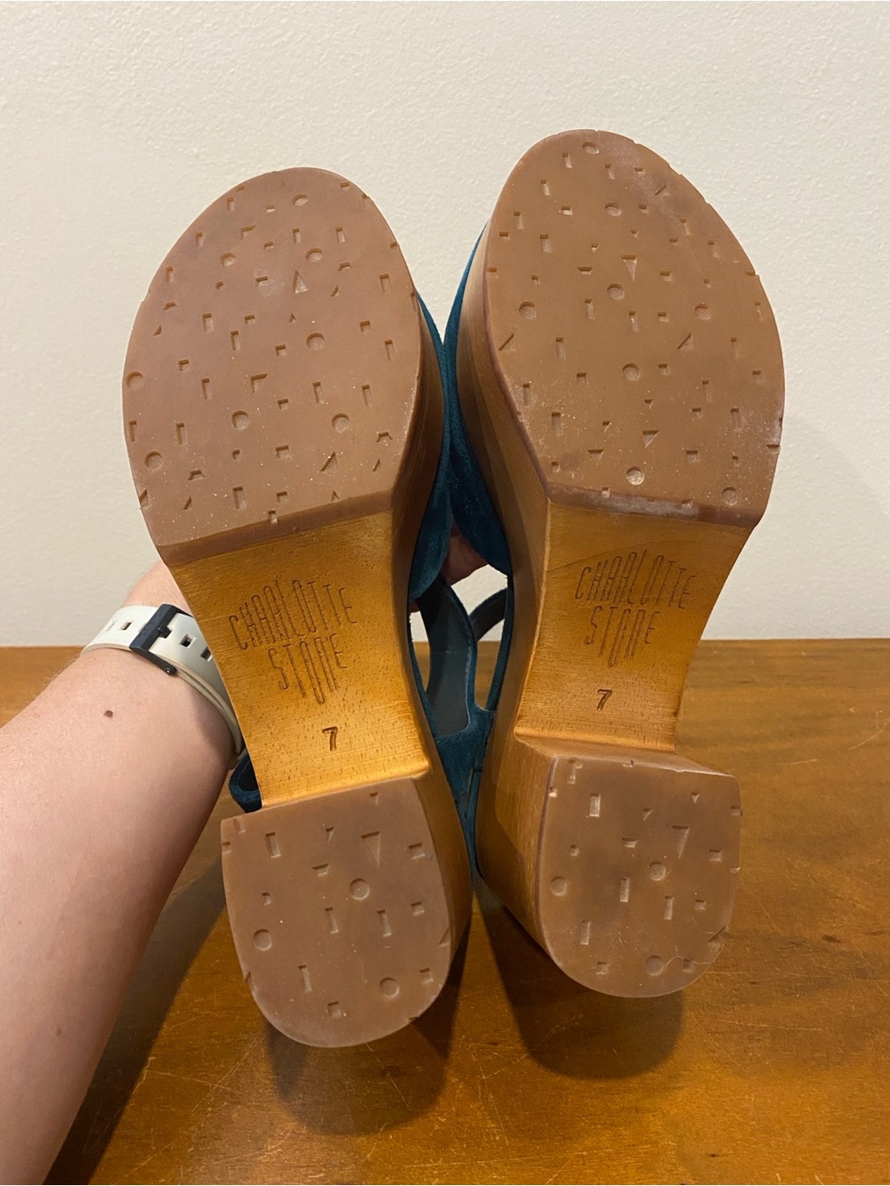 Teal Suede Platform Clog with Ankle Strap - Picture 5 of 6